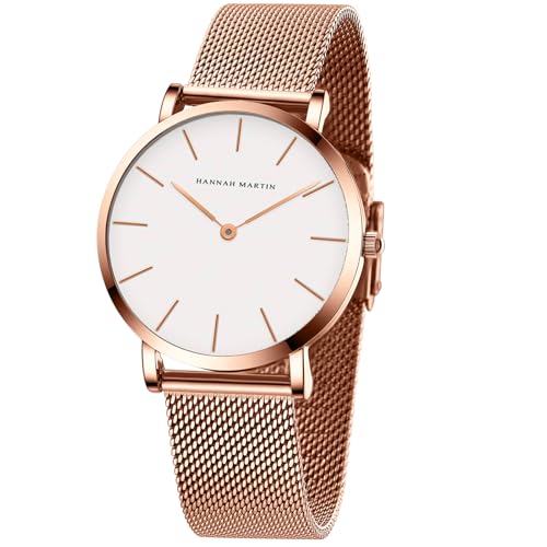 Image of HANNAH MARTIN Watches for Women Analog Women's Watch with Stainless Steel Expansion Band Minimalist Slim Dial 30M Waterproof Ladies Dress Wristwatch for Casual Daily Business