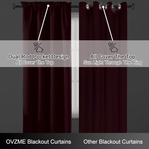 Image of Burgundy Blackout Curtains for Christmas 84 Inch Length 2 Panels Set, Thermal Insulated Curtains for Living Room Nursery, Energy Saving Cortinas Blackout para Dormitorio, 2x40Wx84L