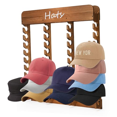 WYJREES Wooden Hat Racks for Baseball Caps, 40-Slot Wall Mount