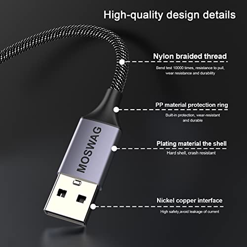Image of MOSWAG USB to 3.5mm Jack Audio Adapter, USB to Aux Cable with TRRS 4-Pole Mic-Supported External Sound Card for PC, PS4, PS5 (3-Pack, 0.65Ft /20cm, Nylon Braided)
