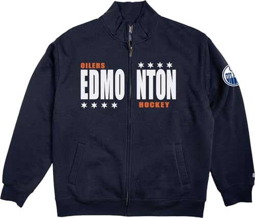 Blue 84 Edmonton Oilers NHL Officially Licensed Full Zip Sweatshirt Felt Embroidery, Large Team Color