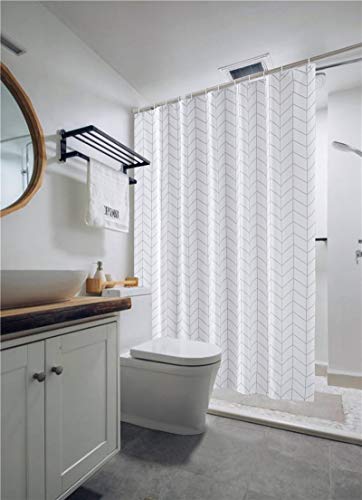 Sikaiqi Diagonal Stripes Shower Curtains White Color Thick Waterproof Washable Polyester Shower Curtain For Hotel Bathroom 72" X 72" 12 An-Rust Hooks Included #TOP1