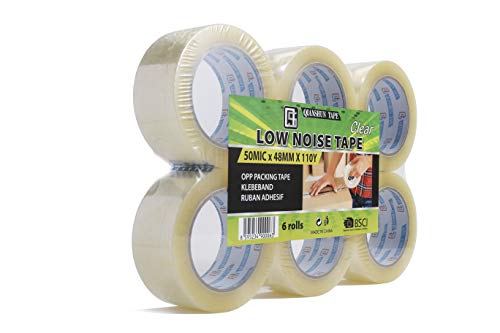 Low Noise Tape Clear Packing Tape Refill Rolls for Shipping, Moving, Packaging. 50MIC x 48mm x110Yards, 6Rolls.