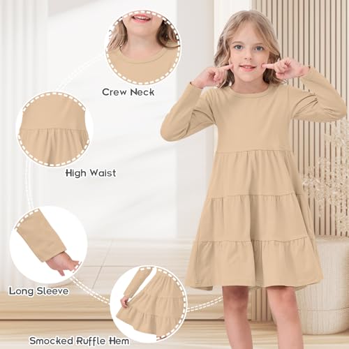 Toddler Girls Dresses Solid Ruffle Toddler Baby Long Sleeve Dress for Little Girls Twirl Fall Causal Round Neck4