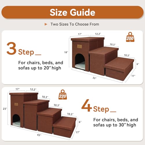 Image of Zerbuger Dog Stairs with Condo 23 inch H, 4-Step Wider Dog Steps for High Beds Window, Folding Storage Pet Stairs Gift for Small /Medium /Large Old Dogs Cats, Ramp for Climbing Car Hold Up to 200 lbs, Brown