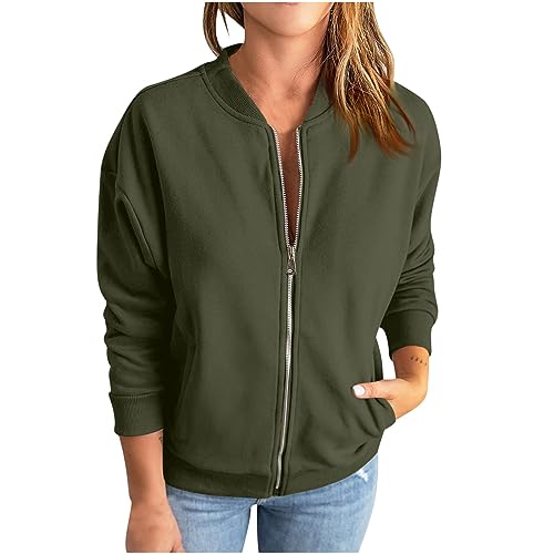Womens Zip up Sweatshirts Jackets Long Sleeve Casual Lightweight Bomber Jacket Loose Cute Teen Girls Coat with Pocket