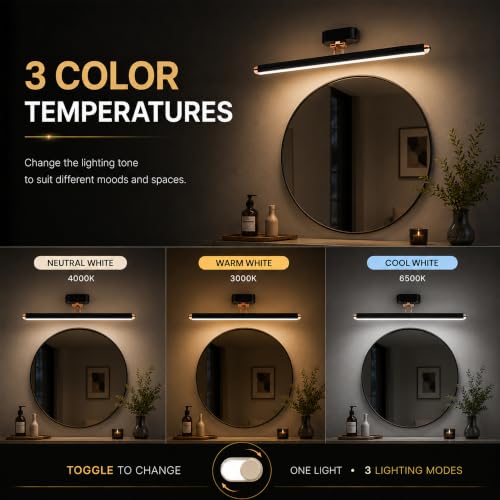 Image of Halonix Signia 6W 3-in-1 Color Changing Mirror Light /Picture Light | Adjustable Color (Warm White, Natural White & Cool White) | Vanity Light | Decorative Mirror Light for Bathroom, Dressing Area |