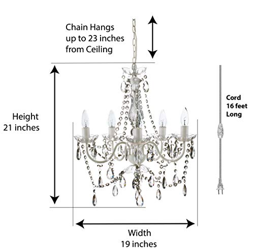 Image of The Original Gypsy 5-Light Plug-in Crystal Swag Chandelier, White