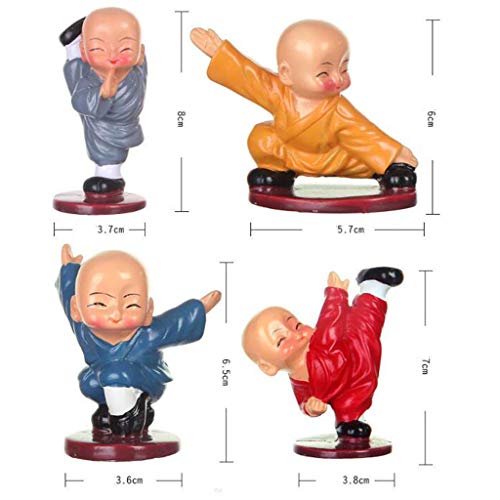 Image of AUGEN Polyresin Set of 4 Buddha Monks Statues Figurines Showpiece for Wall Shelf Table Desktop Living Room Car Dashboard Decoration Home Office Decor (Multicolour)(7698C)