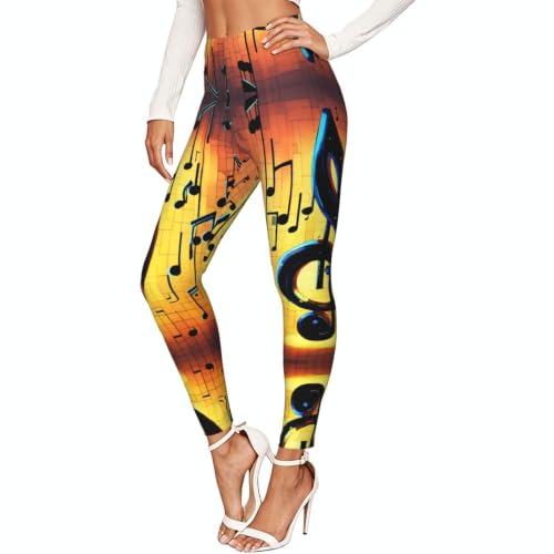Leggings con estampado de notas musicales de compresión suave para mujer