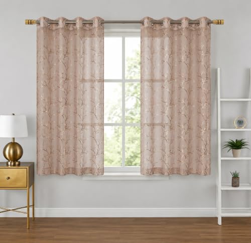 Image of Homefab India Multi Foil Transparent Sheer Curtain - 5 X 4 Feet, Window Curtains, Hazel Wood, Pack of 1 Piece