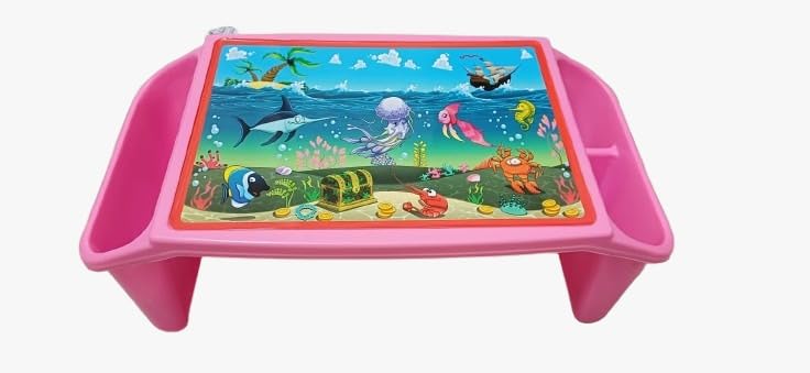 Image of Ocean Adventure Kids Study Table - Fun and Colorful Portable Foldable Lap Desk for Kids' Study, Drawing, Eating Snacks, and Laptop Use | Lightweight, Durable, Easy to Carry - Pink