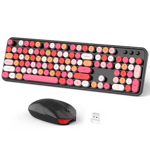 Image of Dilter Wireless Keyboard and Mouse Combo, 104 Keys Full-Sized 2.4 GHz Round Keycap Typewriter Keyboards, USB Receiver Plug and Play, for Windows, Computer, PC, Laptop, Desktop (Black Colorful)