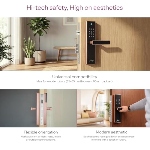 Image of Godrej 'New Launch' Smart Lock | Neo Prime Digital Lock for Wooden Door | Fingerprint, PIN, RFID Card & Mechanical Key | 4 in 1 Access | Rose Gold |3 Yrs Warranty