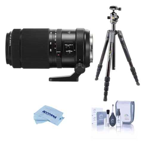 Fujifilm GF 100-200mm f/5.6 R LM OIS WR Lens, Bundle with Vanguard VEO 3 GO 235AB 23mm 5-Section Aluminum Travel Tripod with T-50 Ball Head, ProOptic Cleaning Kit, Cleaning Cloth