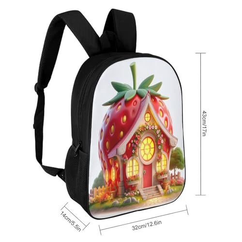 17 Inch Backpack Cartoon Strawberry House Print Travel Dayback Shoulder Back Pack Carry On Backpack with Adjustable Shoulder Straps2