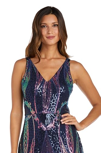 Image of Long Sleeveless Sequined Gown with Leg Slit