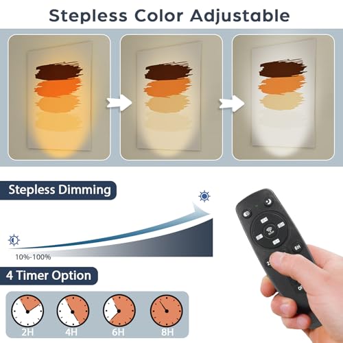 Image of 2Pack LED Spot Lights Indoor with Timer and Remote Stepless Adjustable Color Temperature and Dimmable Uplighting Indoor Accent Up Lights for Home Plant Artwork Pictures