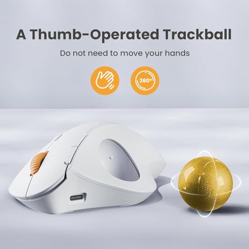 Image of ProtoArc Wireless Trackball Mouse, EM04 Ergonomic Bluetooth Rollerball Mouse Rechargeable Computer Laptop Mouse Thumb Control Mice, Compatible with PC, iPad, Mac, Windows-White Mouse Yellow Ball