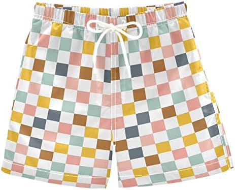 Geometric Colorful Checkered Boys Swim Trunks Checkerboard Plaid Toddler Beach Board Shorts Summer Bathing Suit 2T