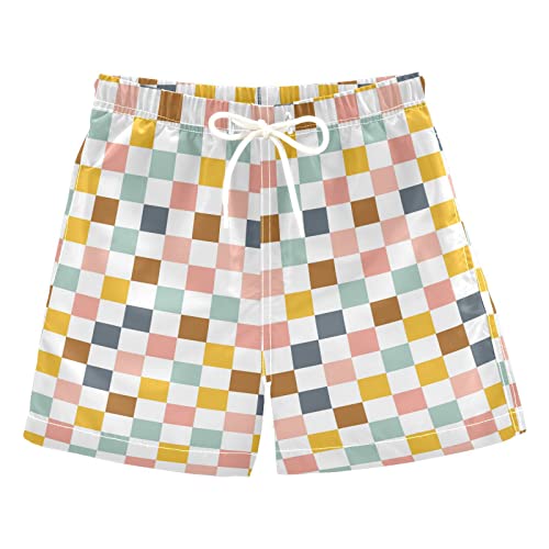 Geometric Colorful Checkered Boys Swim Trunks Checkerboard Plaid Toddler Beach Board Shorts Summer Bathing Suit 2T #TOP1