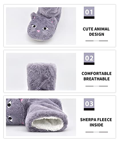 Image of DICUIRD Womens Slipper Socks Comfy&Warm Animal Non-Skid Bedroom Slipper Booties