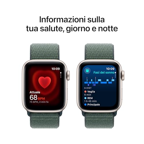 Apple Watch SE (2ª gen.) GPS 40 mm Smartwatch con cassa in alluminio Galassia e cinturino Sport Loop Verde lago. Tracker per fitness e sonno, app Battito, Rilevamento incidenti, Carbon Neutral - Immagine 4