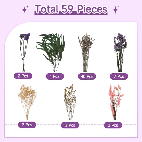 2 Pack Ramos Grandes de Flores Secas Moradas y Rosas miniatura 5