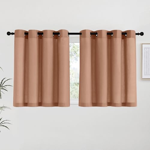 NICETOWN Terracotta Linen Kitchen Curtains 36 inch Length, Decorative Thick Flax Small Window Treatments Privacy Assured with Light Filtering for Bedroom/Bathroom, W55 x L36, 2 Panels