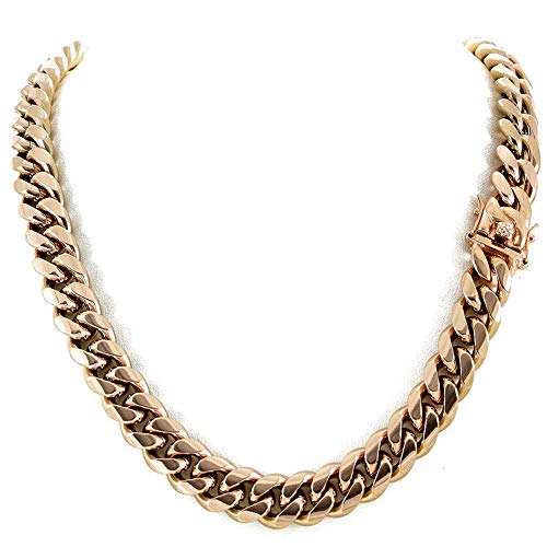 Jewelry Affairs 14K Rose Solid Real Gold Miami Cuban Link Chain Necklace, 6Mm, 26" #TOP24
