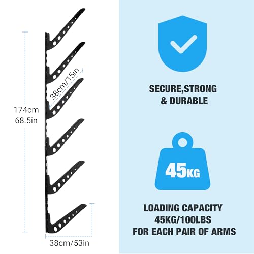 image for HIKULA 6 Board Surf Rack Wall Mount for Surfboard, Wakeboard, Snowboar