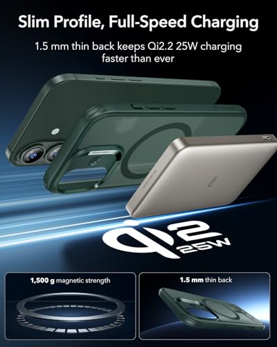 Image of ESR for iPhone 17 Case, Camera Control Cover, Compatible with MagSafe, Shockproof Military-Grade Protection, Magnetic Phone Case for iPhone 17, Classic Hybrid Case, Frosted Green