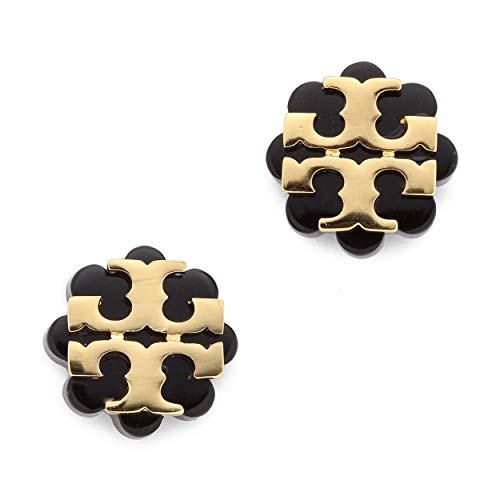Tory Burch Flower Resin Logo Earrings - Black Gold