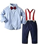 Adorel Baby Jungen Anzug Set Langarm Fliege Hosenträger Geburtstag Hochzeit Gentlemen Bekleidungssets Outfits Dunkelblau Hosen & Hellblau Hemd 3-4 Jahre (Herstellergröße 110)