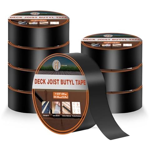 HERZLG LIFE Joist Tape for Decking 1-5/8" x 50' Waterproof Deck Joist Butyl Tape, Weather Resistance Self-Adhesive Flashing Tape for Beams and Wood Joists (8 Pack) Cover