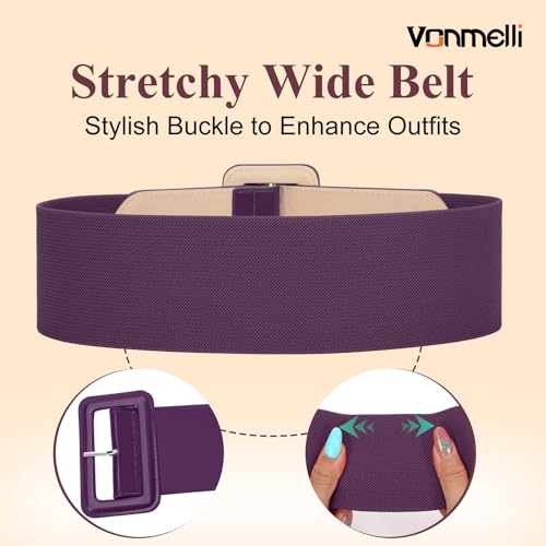 Image of VONMELLI Stretchy Wide Women Belts Elastic Vintage Belts for Women Fashion Ladies Waist Belt for Dress
