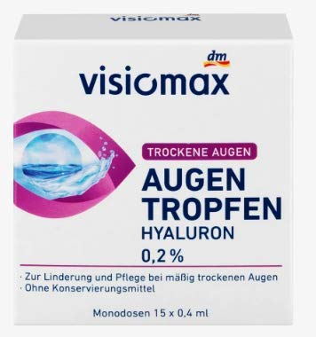 Visiomax Augentropfen mit 0,2{3e717c917a682da78bccd2eb2b259c161a0d56064ba848e8b42863090987bd99} Hyaluron, ohne Konservierungsmittel, 15 St