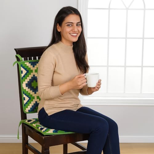Image of Swayam Pure Cotton Reversible Chair Set Pads with Loops 16X16 | Machine Washable Chair Pad Set of 1 | Indoor Square Cushion Seat Or Chair Pads