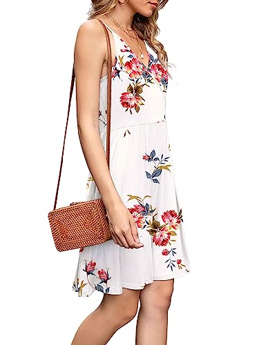 WEACZZY Summer Dresses for Women 2025 Sexy V Neck Floral Sun Dress Casual Beach Cover Up Mini Vacation Dresses Pockets, Floral White, M - Image 3