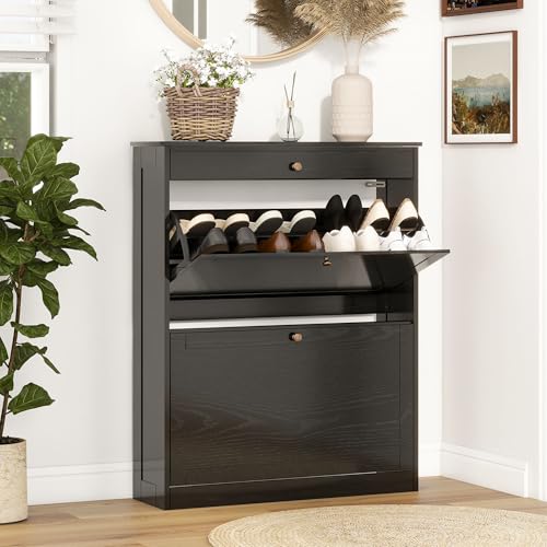 Wood Shoe Storage Cabinet, Hidden Shoe Rack Cabinet with 2 Flip Drawers - image 9