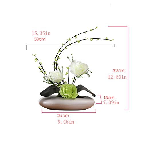 Fleurs artificielles de roses en pot en soie blanche avec vase décoratif de maison - 4