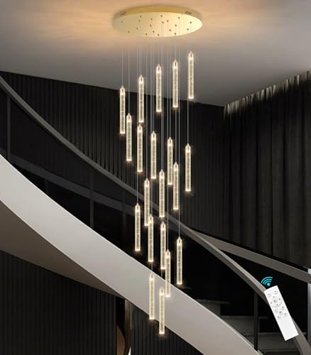 Image of 156in Long Light 20-Lights Chandeliers for Entryway LED Dimmable Chandeliers Lighting Fixture Modern Flat Sloped High Ceiling Pendant Lights Crystal Drop Light for Living Room Foyer Hallway Staircase