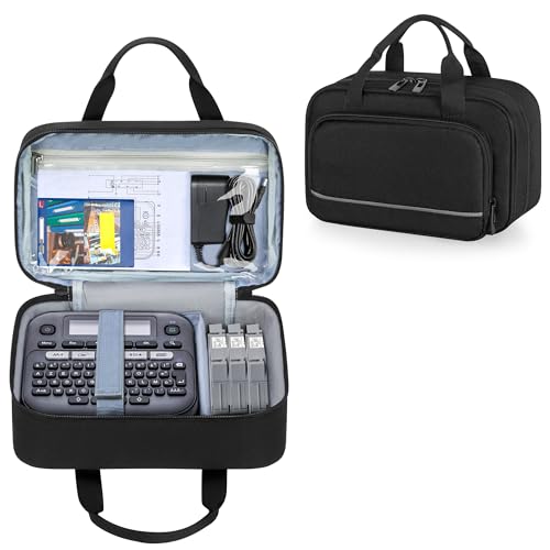 CURMIO Carrying Case Compatible with Brother P-Touch PT-D220/PT-D210 Label Maker, Portable Storage Holder Organizer Bag for Label Printer Machine, Label Tape, AC Adapter, Battery, USB Cable, Bag Only