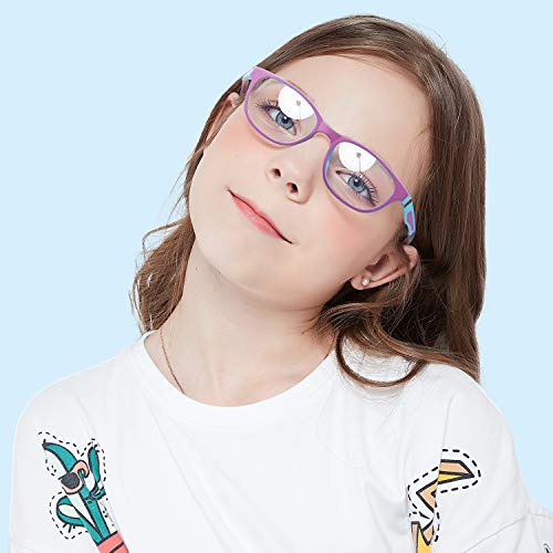 SODQW Kids Blue Light Blocking Glasses, Computer Gaming TV Phone Glasses for Boys Girls Age 3-12, Anti Eyestrain & UV Protection (Grey and Pink Frame/Blue Light Glasses) - Thumbnail 4