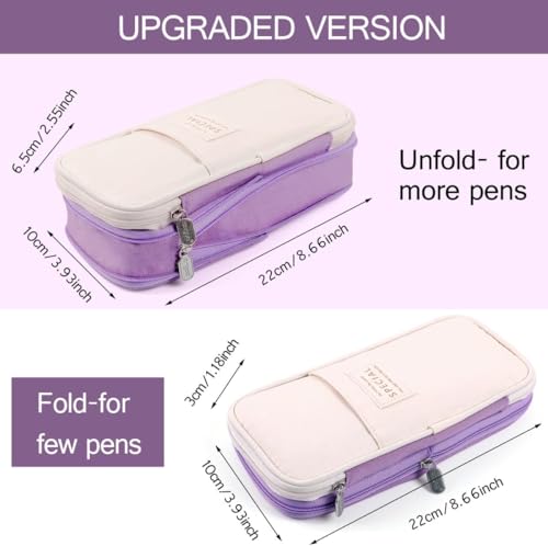 Image of Large Capacity Pencil Case Pouch, Cute Aesthetic Big Capacity Zipper Pencil Cases Pen Portable Office Stationery Makeup Bag, Desk Organizer for College Adults Women Men (Purple)