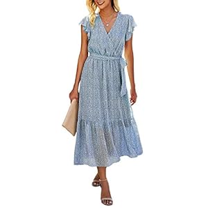 BTFBM-Women-Summer-Bohemian-Floral-Casual-Wrap-V-Neck-Ruffle-Cap-Sleeveless-Belt-A-Line-Pleated-Hem-Swing-Midi-Sun-Dress BTFBM Women Summer Bohemian Floral Casual Wrap V Neck Ruffle Cap Sleeveless Belt A-Line Pleated Hem Swing Midi Sun Dress (Light Blue, Medium)