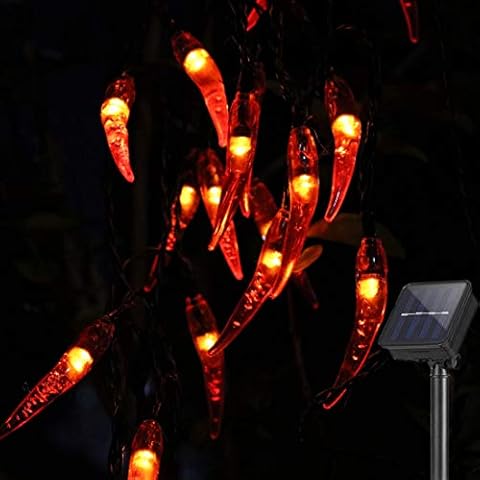 Amants01 Solar Chili String Lights,Red Chili Pepper String Lights 50 LEDs Solar String Lights for Home,Gardens,Park,Patios Decoration,Party,Wedding,Xmas,Chinese New Year. Cover