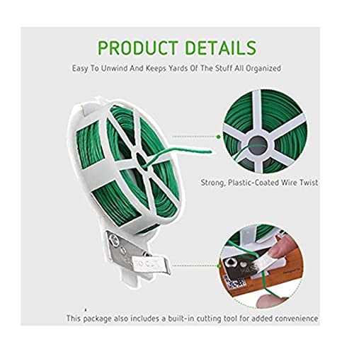 Sulfar Plastic Twist Tie Wire Spool with Cutter for Garden Yard Plant 50m (Green)