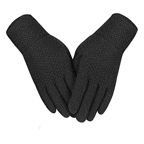 Evob Winter Gloves for Women Soft Alpaca Wool Touchscreen Thermal Knit Warm Gloves (Black)