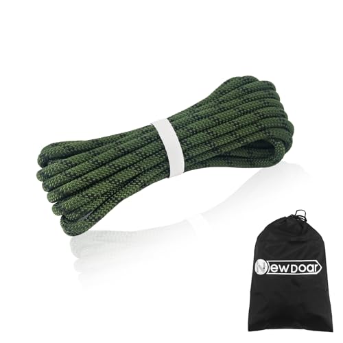 NewDoar Cuerda estática de escalada 14KN, 8 mm (5/16 pulgadas), cuerda de seguridad trenzada doble para supervivencia al aire libre, senderismo, montañismo (verde militar 8 mm, 98 pies)
